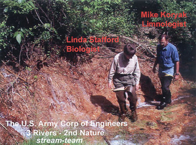 Mike Koryak and Linda Stafford doing fieldwork in a stream