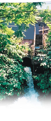 flowing outfall and wooden staircase